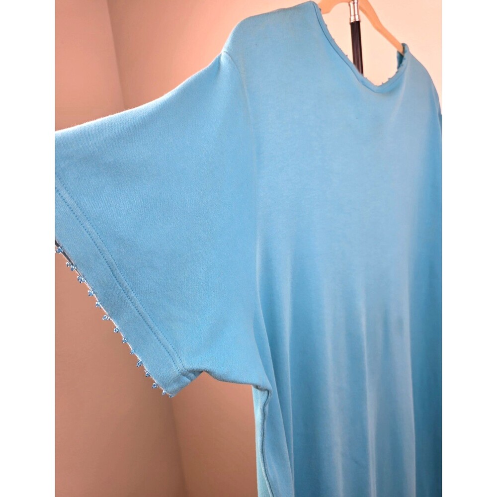 Vintage QUACKER FACTORY Sky Blue Sequin Beaded Flamingo T-Shirt Maxi Dress 2X - Picture 6 of 12